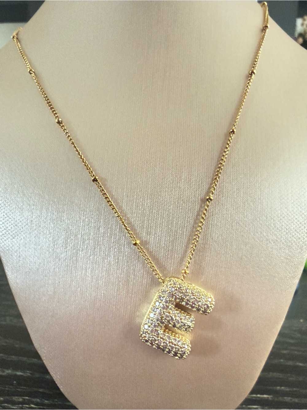 Initial It Rhinestone Initial E Gold Necklace 16”-18”
